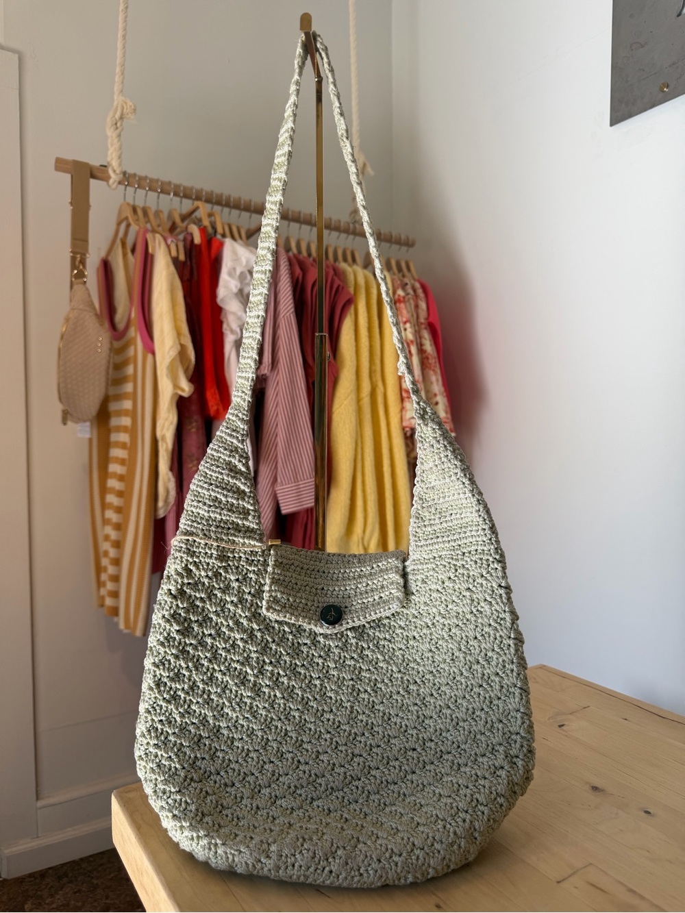 Handmade Knit Shoulder Bag in Cream
